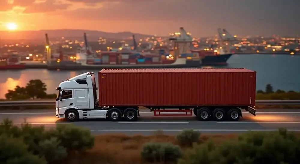 Container truck on the road